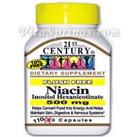 Niacin (Inositol Hexanicotinate) 500 mg Flush Free, 110 Capsules, 21st Century Health Care