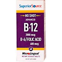 No Shot Advanced B12 2000 mcg, B6, Folic Acid 600 mcg, 60 Instant Dissolve Tablets, Superior Source
