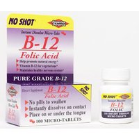 No Shot B12 1000 mcg, Folic Acid 400 mcg, 100 Instant Dissolve Tablets, Superior Source