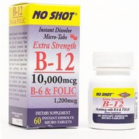 No Shot B12 10,000 mcg, B6, Folic Acid 1200 mcg, 60 Instant Dissolve Tablets, Superior Source