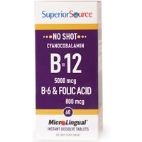 No Shot B12 5000 mcg, B6, Folic Acid 800 mcg, 100 Instant Dissolve Tablets, Superior Source