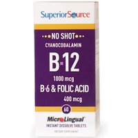 No Shot B6, B12 & Folic Acid, 60 Instant Dissolve Tablets, Superior Source