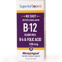 No Shot Methylcobalamin B12 10,000 mcg, B6, Folic Acid 1200 mcg, 30 Instant Dissolve Tablets, Superior Source