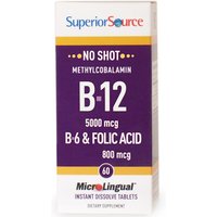 No Shot Methylcobalamin B12 5000 mcg, B6, Folic Acid 800 mcg, 60 Instant Dissolve Tablets, Superior Source