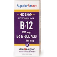 No Shot Methylcobalamin B12 1000 mcg, B6, Folic Acid 800 mcg, 60 Instant Dissolve Tablets, Superior Source