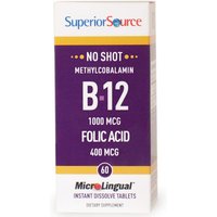 No Shot Methylcobalamin B12 1000 mcg, Folic Acid 400 mcg, 60 Instant Dissolve Tablets, Superior Source
