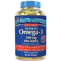 Pure Alaska Omega Alaskan Omega-3 Fish Oil, 500 mg EPA & DHA, 180 Mini Softgels
