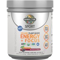 SPORT Pre-Workout Organic Plant-Based Energy + Focus Powder, Sugar Free, Blackberry Cherry, 8.1 oz (231 g), Garden of Life