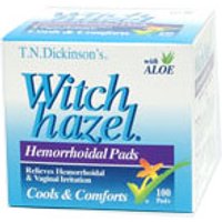 T.N. Dickinsons Witch Hazel Hemorrhoidal Pads with Aloe, 100 Pads, Dickinson Brands