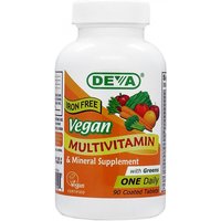 Vegan One Daily Multivitamin & Mineral Supplement, Iron Free, 90 Coated Tablets, Deva Vegetarian Nutrition