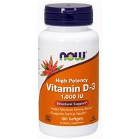 Vitamin D-3 1000 IU, Vitamin D High Potency, 180 Softgels, NOW Foods