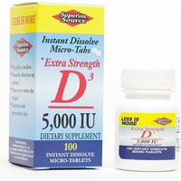 Vitamin D3 5000 IU, Extra Strength, 100 Instant Dissolve Tablets, Superior Source