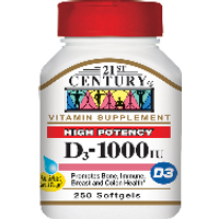 Vitamin D3 1000 IU, 250 Softgels, 21st Century HealthCare