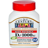 Vitamin D3 1000 IU, 300 Tablets, 21st Century HealthCare