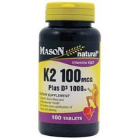 Vitamin K2 100 mcg Plus D3 1000 IU, 100 Tablets, Mason Natural