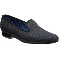Herring Sandringham tweed house shoes in Charcoal Tweed