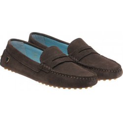 Herring Louisa ladies rubber-soled driving moccasins in Chocolate Suede