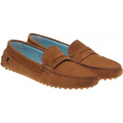 Herring Louisa ladies rubber-soled driving moccasins in Cognac Suede