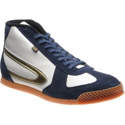 Herring Tokyo Hi-Top Trainer rubber-soled boots in White Calf and Navy Suede