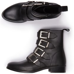 Will's Vegan Store Damen vegan Biker Boots 4 Strap Schwarz
