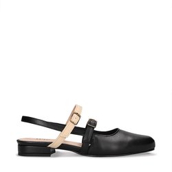NAE Damen vegan Ballerinas Juno Veganes Öko-Leder Beige/Schwarz