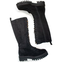 Will's Vegan Store Damen vegan Hohe Schnürstiefel Veganes Wildleder Schwarz