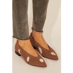 Momoc Damen vegan Ballerinas Stickerei Käfer Braun