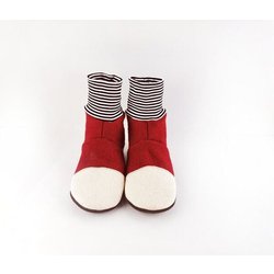 Süßstoff Hausschuhe aus Wolle mit Ledersohle, Hüttenschuhe