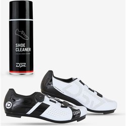 DPV Zeus Road Rennradschuhe weiß + DPV Shoe Cleaner Schuhreiniger 400 ml - 47