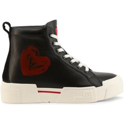 Love Moschino High Black Damen Sneaker aus Leder Love Moschino mit rotem Herzen bemalt