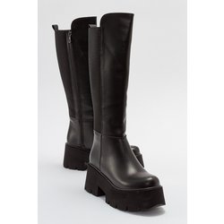 LuviShoes Solo Black Skin Elastic Plateaustiefel Mit Absatz für Damen - 37