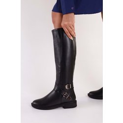 Shoeberry Stiefel Steele Black Skin Mit Schnalle Und Flachem Absatz Black Skin für Damen - 39