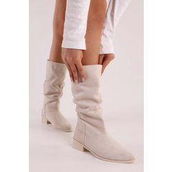 Shoeberry Flache Stiefel „jerica“ Aus Beigem Wildleder Mit Zwickel In Beige Aus Wildleder für Damen - 37