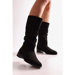 Shoeberry Flache Stiefel „jerica“ Aus Schwarzem Wildleder Mit Zwickel. Schwarzes Wildleder für Damen - 39