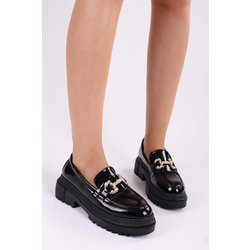 Shoeberry Loafer Lucie Aus Schwarzem Lackleder Mit Steinschnalle für Damen - 37