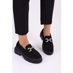 Shoeberry Loafer Lucie Aus Schwarzem Wildleder Mit Steinschnalle für Damen - 39