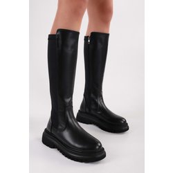 Shoeberry Kreideschwarze Stiefel Mit Dicker Sohle für Damen - 40