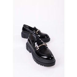 Shoeberry Loafer Luis Aus Schwarzem Lackleder Mit Dicker Sohle Und Schnalle für Damen - 37
