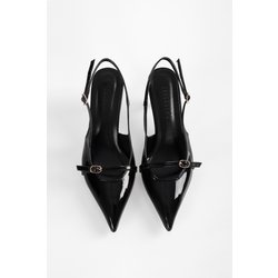 Shoeberry Royalschwarzer Stilettoabsatz Aus Lackleder Mit Gürtelschnalle - 36