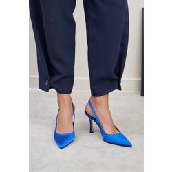 NİŞANTAŞI SHOES Mendy Saks Blaue Satin-gürteldetail-schuhe Mit Spitzem Zehenbereich Und Absatz für Damen - 39