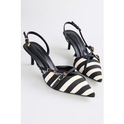 Shoeberry Schwarzer Gestreifter Flachs-stiletto Aus Leinen Schuhe Mit Absatz - 40