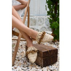 NİŞANTAŞI SHOES Viana Beige Gestrickte Hausschuhe Mit Quasten In Beige Und Tan für Damen - 36