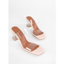 Shoeberry Beige Slipper Mit Absatz Rechenmodell Mit Transparenten Bändern für Damen - 36