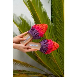 NİŞANTAŞI SHOES Viana Orange Gestrickte Lila Fuchsiafarbene Hausschuhe Mit Quaste Und Detaillierten Details für Damen - 36