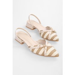Shoeberry Beige Leinen-ballerinas Mit Streifen Mit Schnalle für Damen - 36