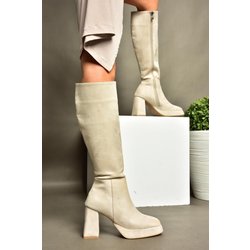 Fox Shoes 02 Stiefel Aus Beigem Wildleder Mit Dickem Absatz für Damen - 36
