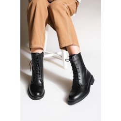 Marjin Stiefel Aus Echtem Leder, Schnürstiefel Mit Reißverschluss, Freizeitstiefel Alfira Schwarz für Damen - 38