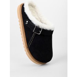 Shoeberry Flache Hausschuhe Saboi Aus Schwarzem Wildleder Mit Fell Innen für Damen - 38