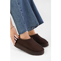 Shoeberry Braune, Pelzige, Kurze, Flache Wildleder-hausschuhe Von Uggps für Damen - 37