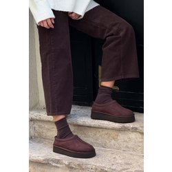NİŞANTAŞI SHOES Süße Braune Sabo-hausschuhe Aus Wildleder Mit Fell Innen Und Flacher Sohle für Damen - 36